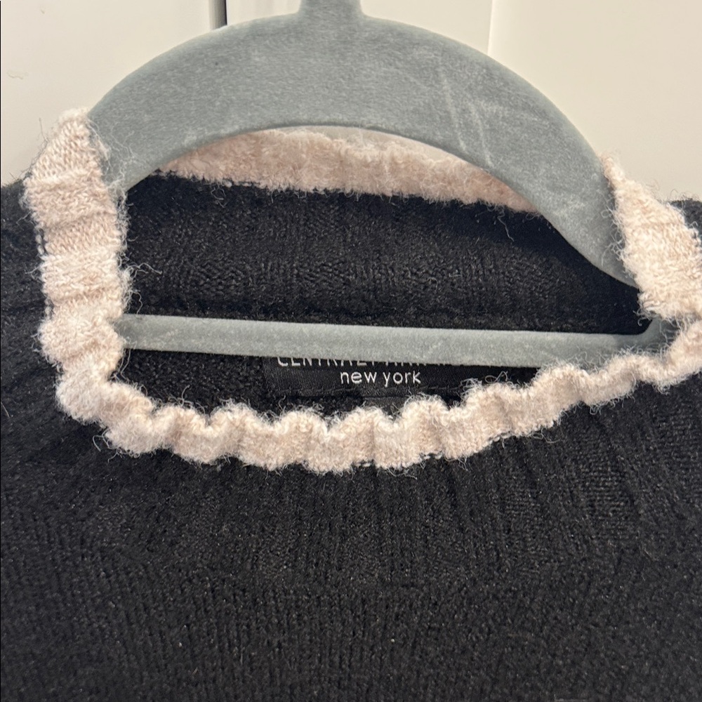 Central Park West Oversized Black and Cream Mockneck Sweater - Picture 4 of 5
